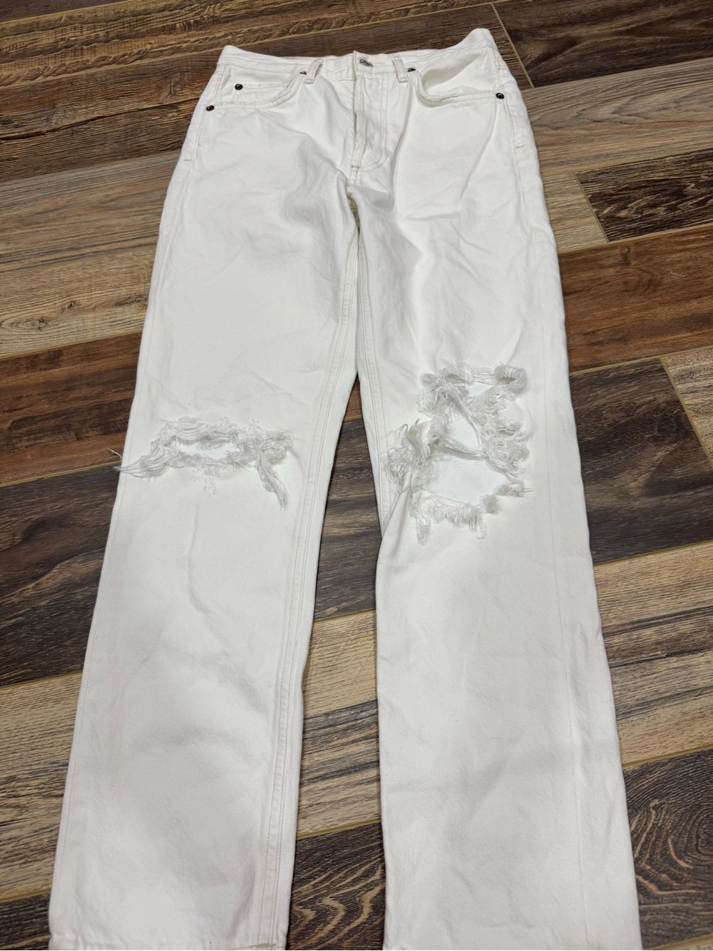 Agolde White Riley High-Rise Distressed Straight Jeans